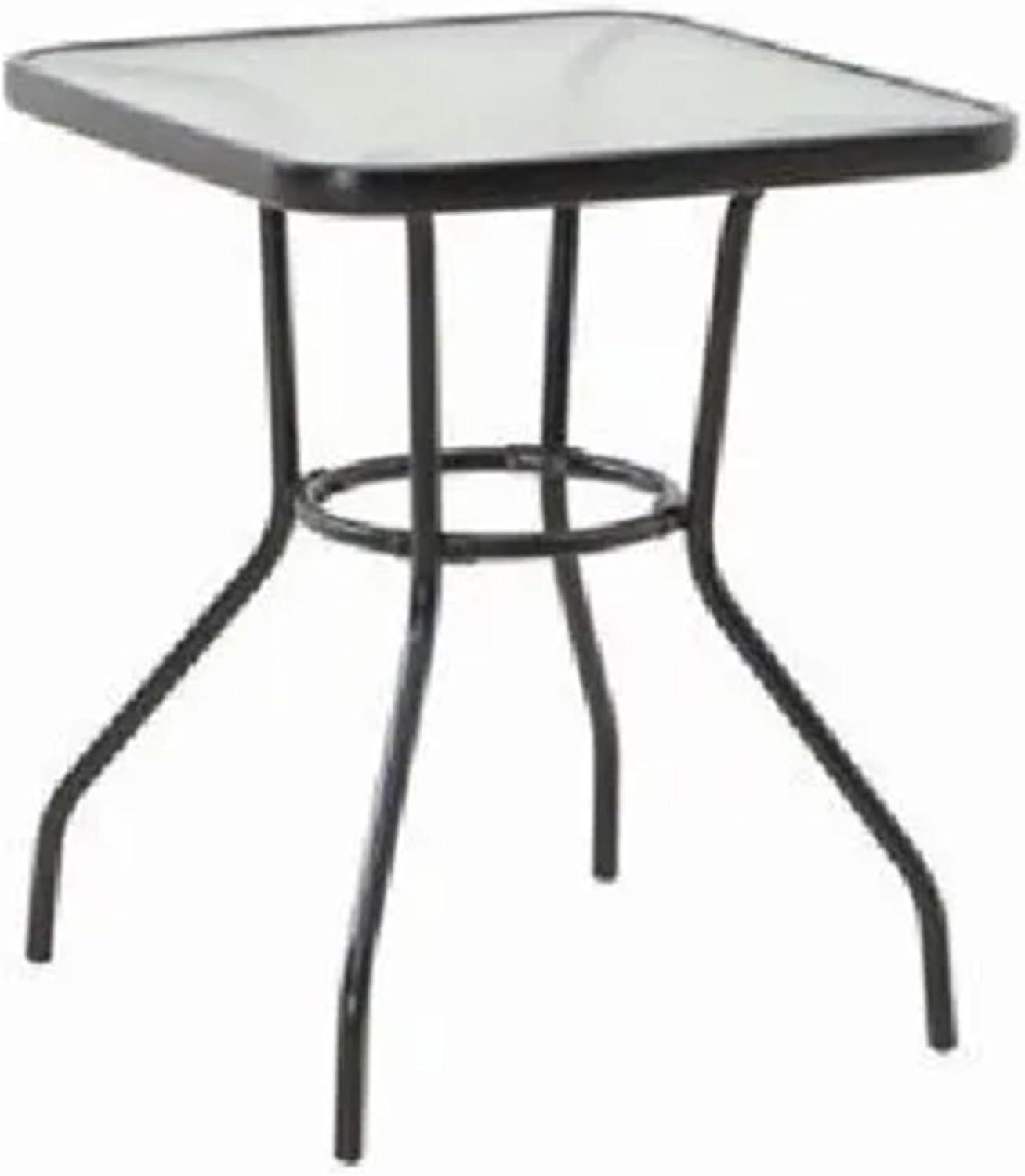 Four Seasons Courtyard Sunny Isles 24 Inch Outdoor Patio Bistro Dining Table Backyard Squared Furniture with Tempered Glass Tabletop, Black