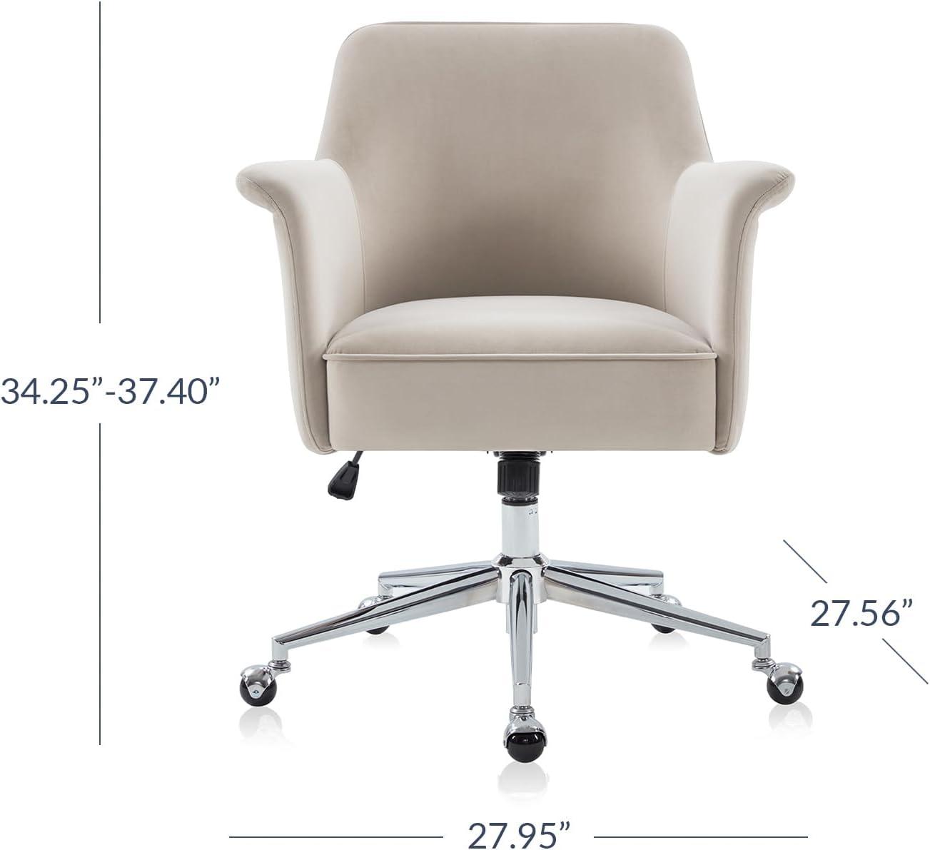 BELLEZE Modern Upholstered Velvet Desk Chair, Rolling Swivel Office Or Vanity Seating, Stylish Comfy Armchair With Easily Adjustable Height - Peyton (Beige)