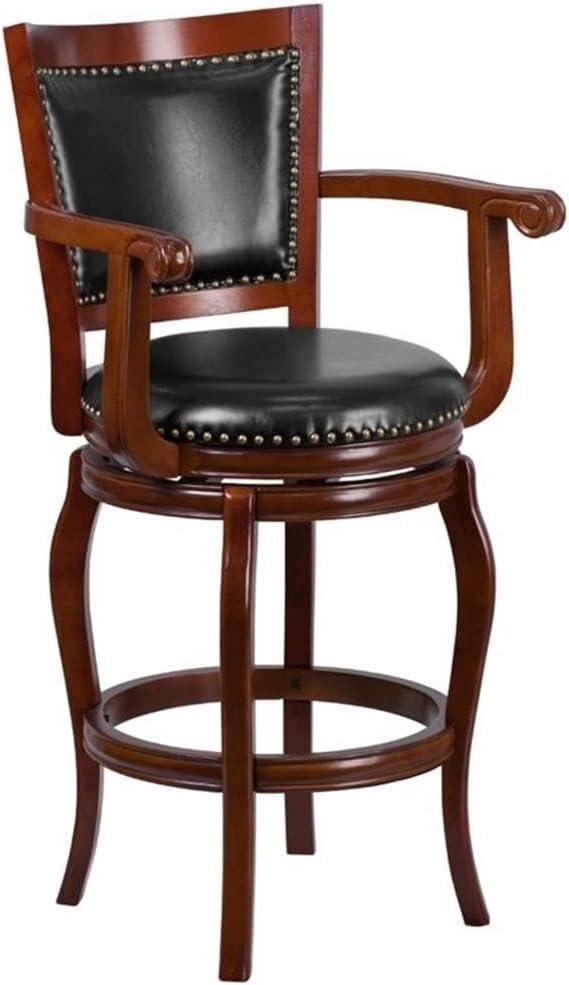 Flash Furniture Vestina 30" LeatherSoft Ladder Back Barstool with Footrest and Arms, Cherry Wood/Black