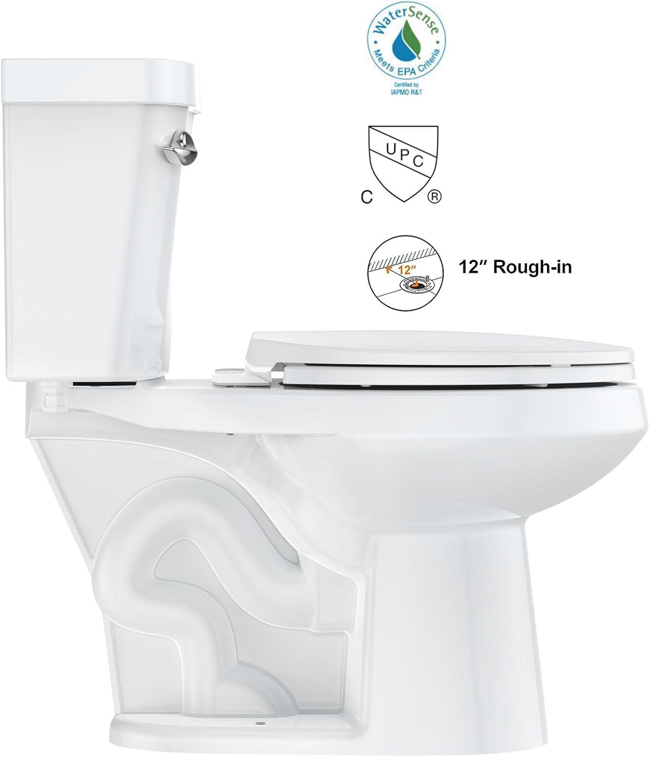 Huloretions Two-Piece Toilets for Bathrooms, Elongated Toilets with Soft Close Seat, Power Flush 1.28 GPF Toilet with Universal ADA Height