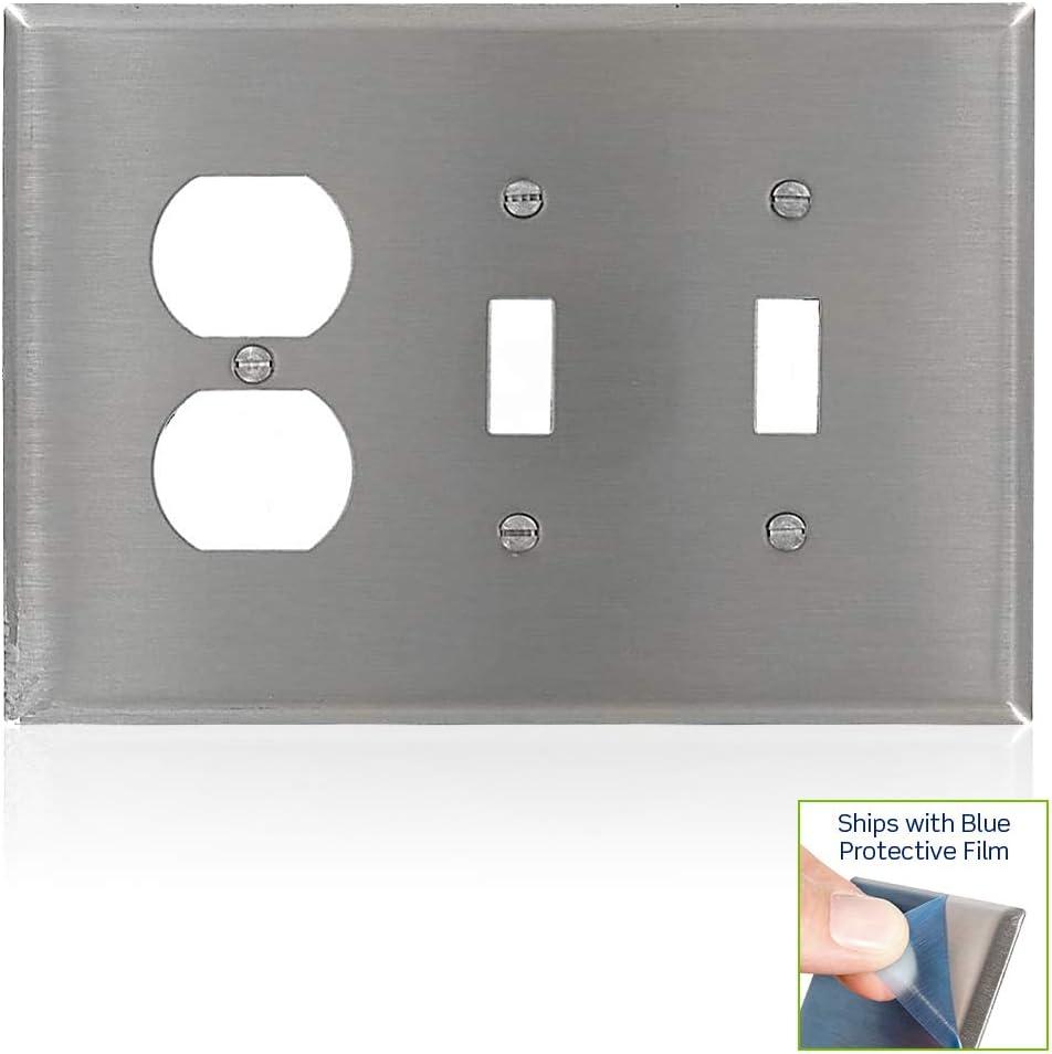 Oversized Stainless Steel 3-Gang Wall Plate with 2 Toggle and 1 Duplex