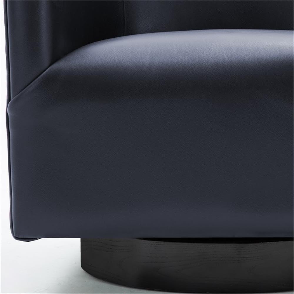 Comfort Pointe Gaven Wood Base Swivel Accent Chair Midnight Blue: Durable Faux Leather, 360° Swivel, No-Sag Springs
