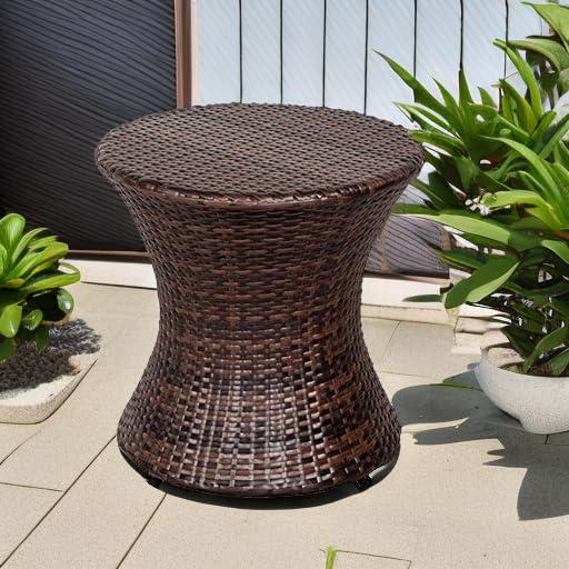 Outdoor Bistro Tables Wicker Side Table for Patio Garden Round Rattan Desk All Weather Brown