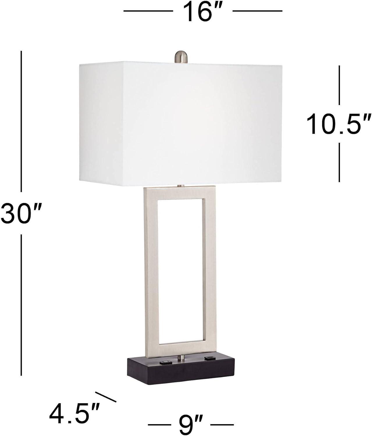 360 Lighting Todd 30" Tall Large Modern End Table Lamps Set of 2 USB Port AC Power Outlet Silver Brushed Nickel Finish Metal Living Room Charging