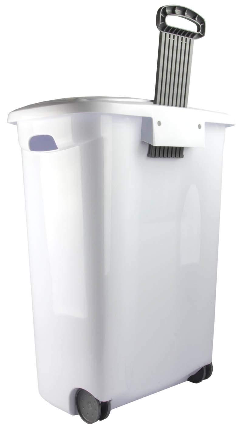 White Plastic Wheeled Laundry Hamper with Lid