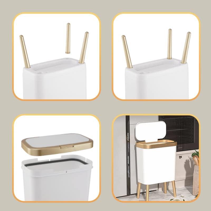 LIKOBI Trash Can with Lid,Bathroom Trash Can with Gold Edge,Slim Plastic Trash Bin for Bedroom,4 Gallon