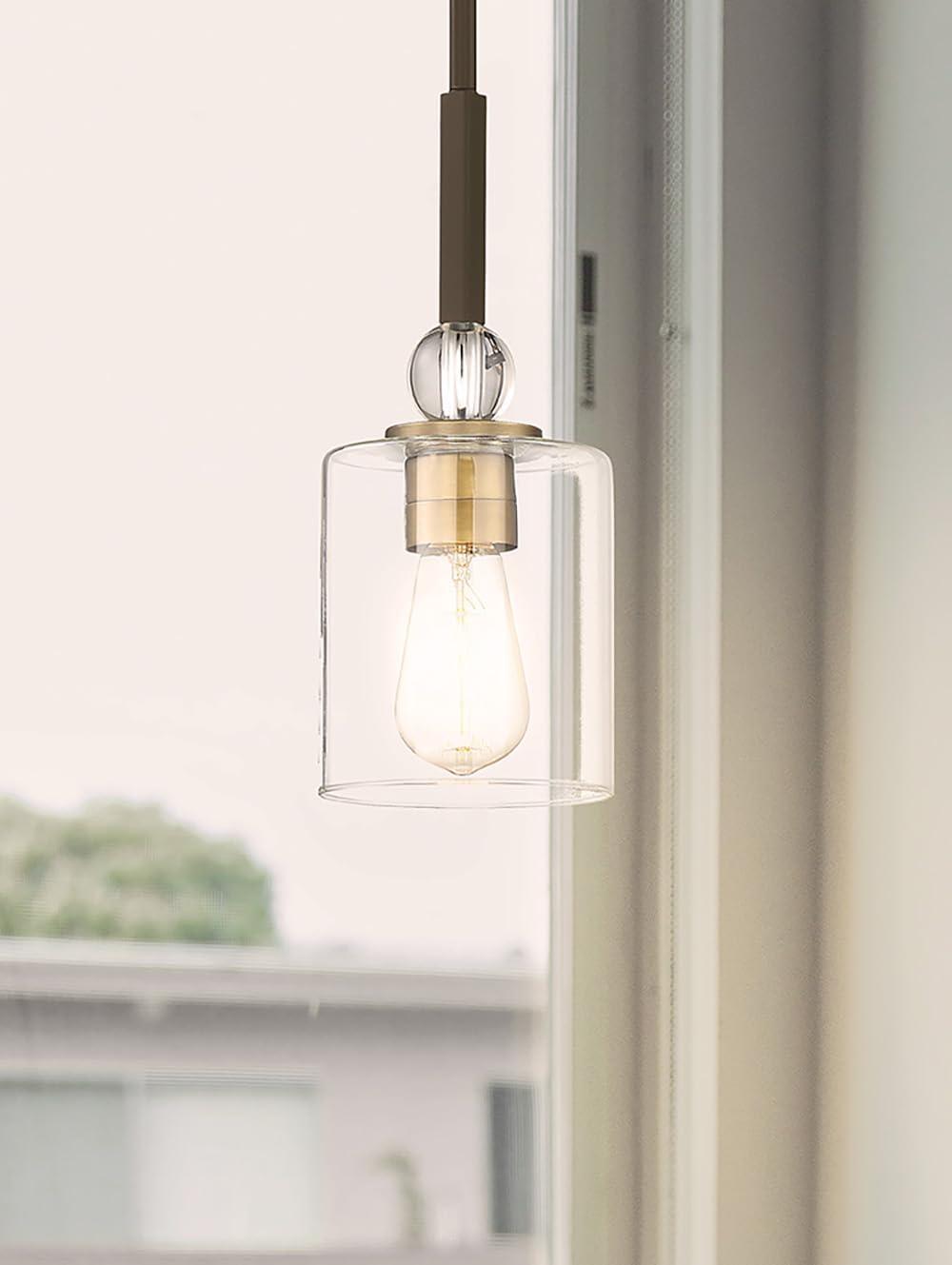 Mini Painted Bronze and Brass Glass Pendant Light