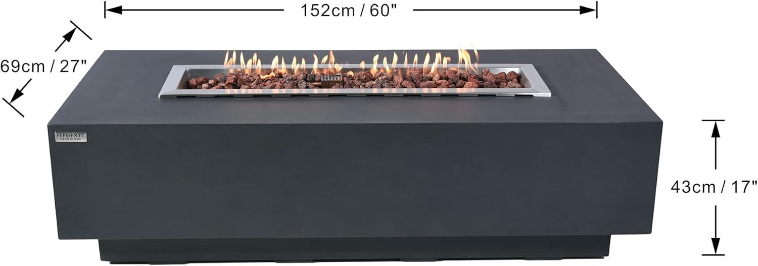 Granville Elementi 60" Rectangular Outdoor Concrete Fire Pit Table with Lava Rocks and Cover