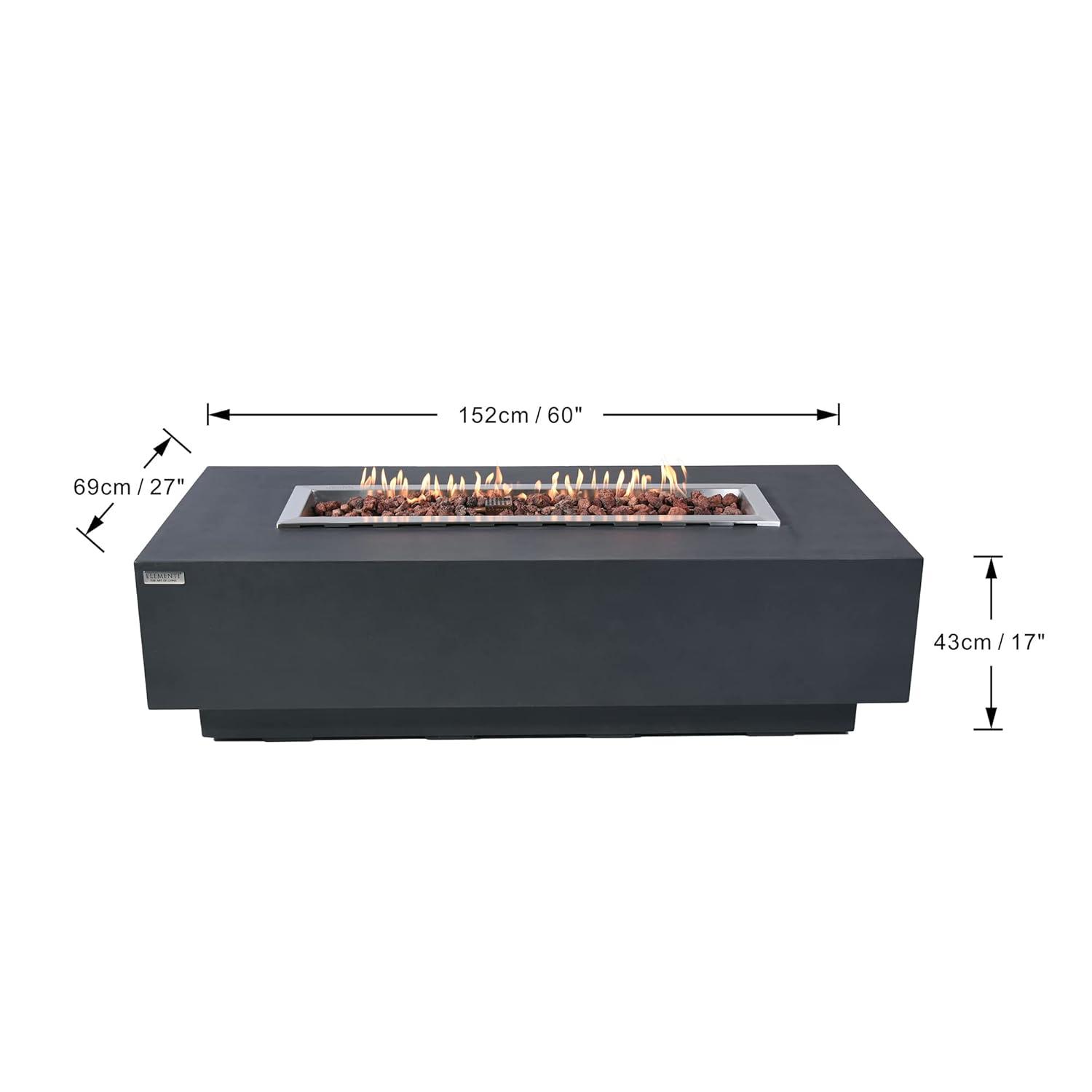 Granville Elementi 60" Rectangular Outdoor Concrete Fire Pit Table with Lava Rocks and Cover