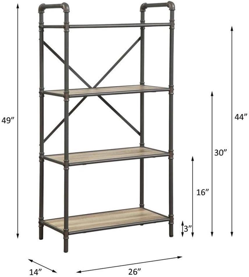 48" Itzel 4 Shelves Bookcase Antique Oak/Sandy Gray - Acme Furniture: Metal Frame, Open Back Design, Home Office Storage