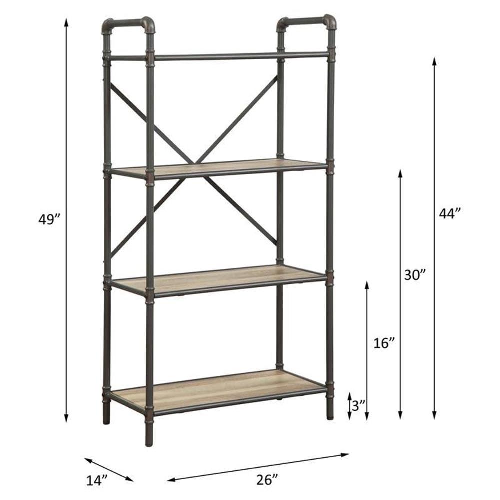 48" Itzel 4 Shelves Bookcase Antique Oak/Sandy Gray - Acme Furniture: Metal Frame, Open Back Design, Home Office Storage