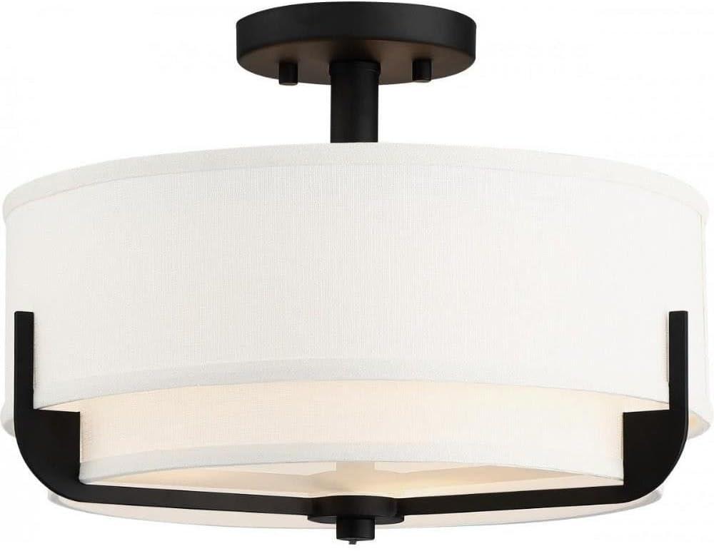 Frankie 3-Light Aged Bronze Semi-Flush Mount with White Glass