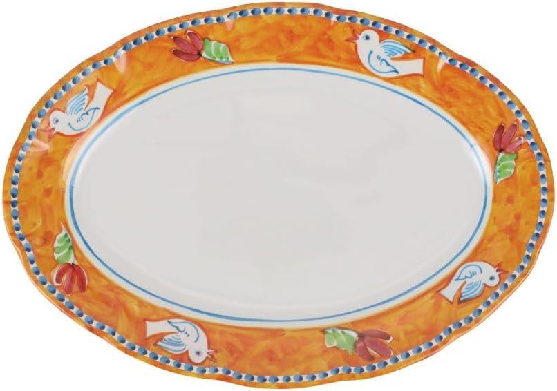 Vibrant Orange Melamine Oval Platter with Bird Design