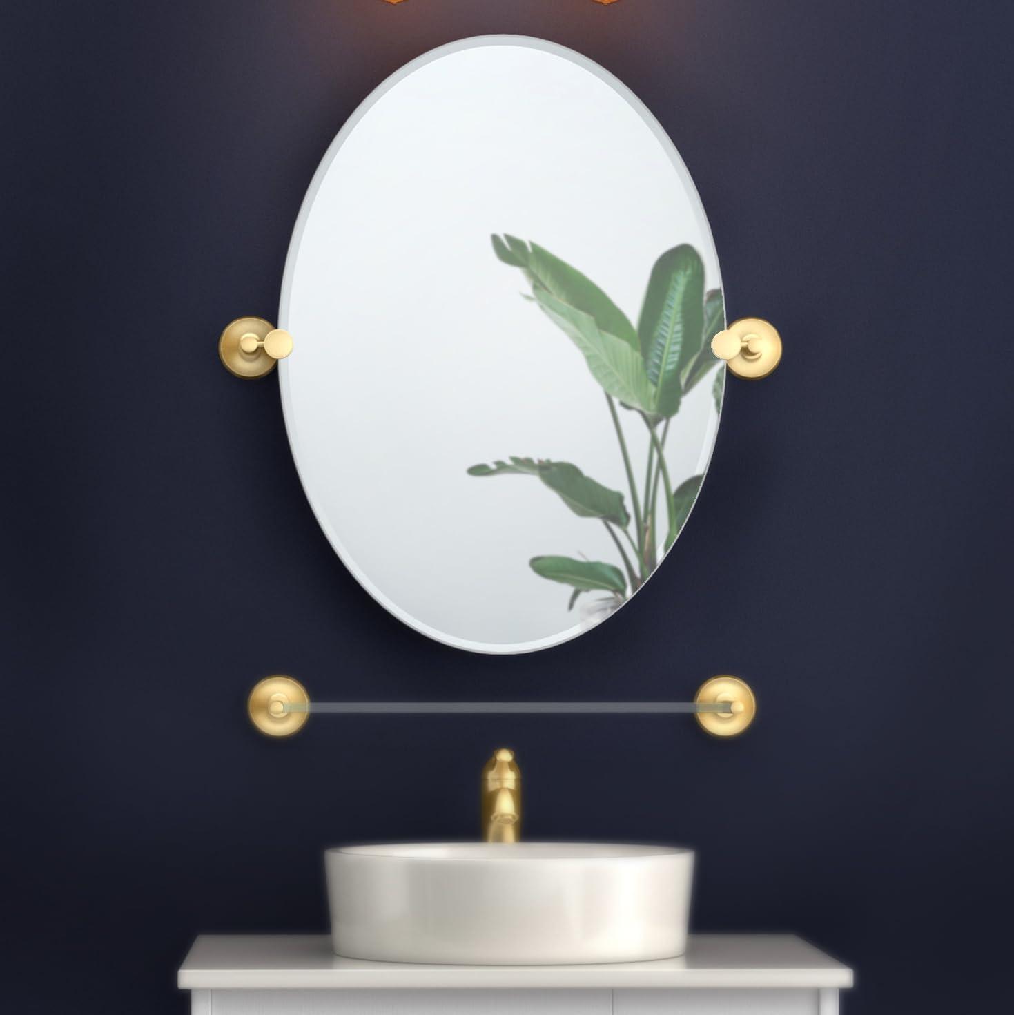 Designer II Frameless Oval Bathroom Vanity Mirror | Pivoting and Beveled Mirror