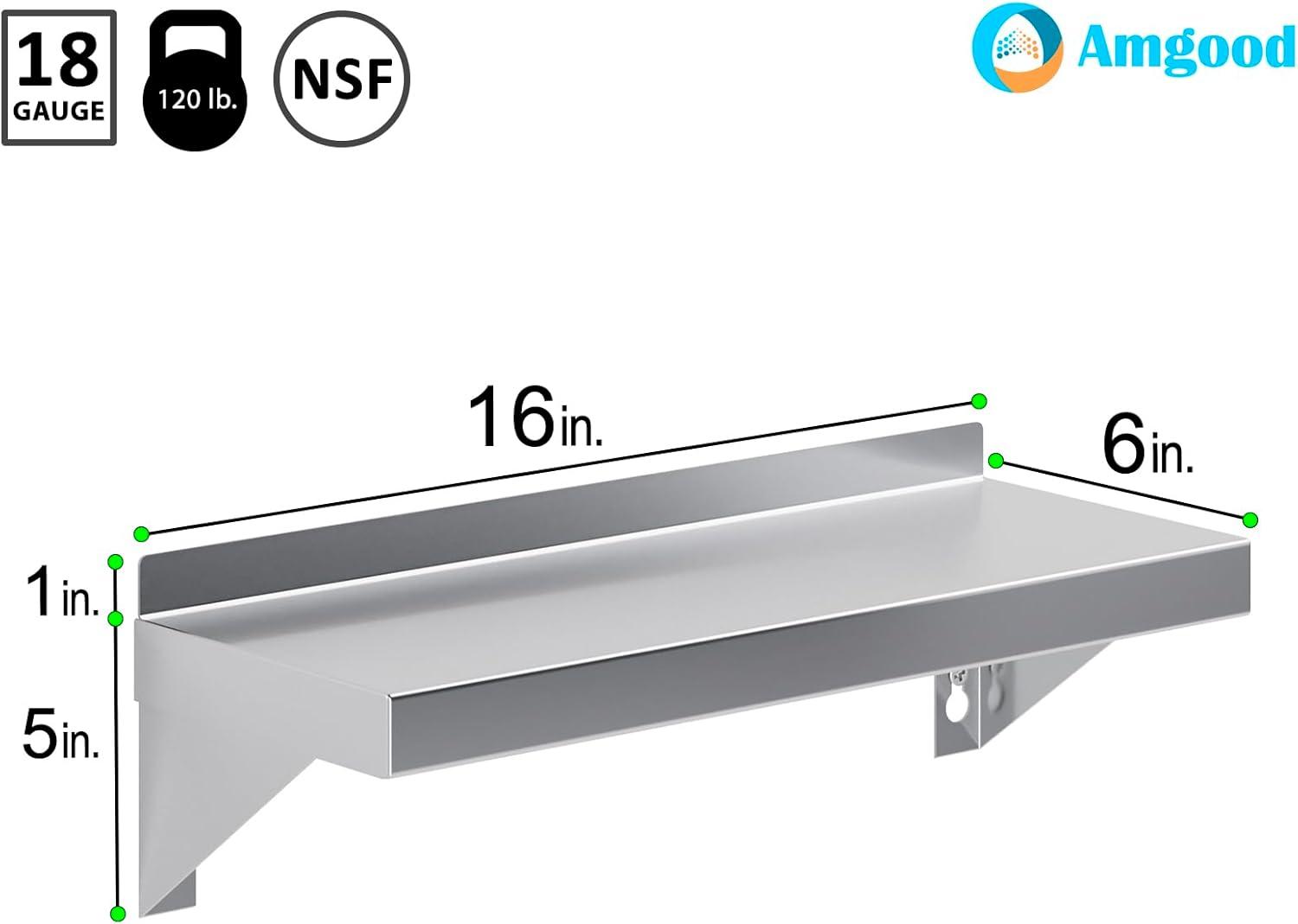 16" Stainless Steel Wall Shelf with Rounded Edge