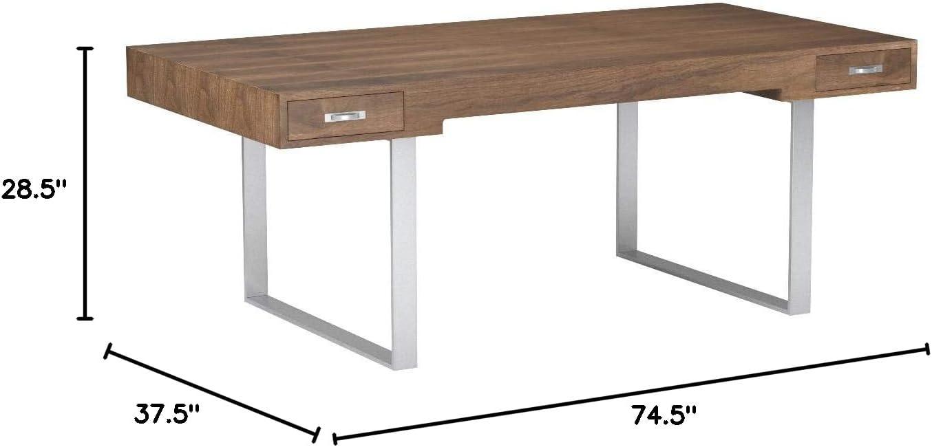 Modway Tinker Modern Stainless Steel & Wood Office Desk in Walnut
