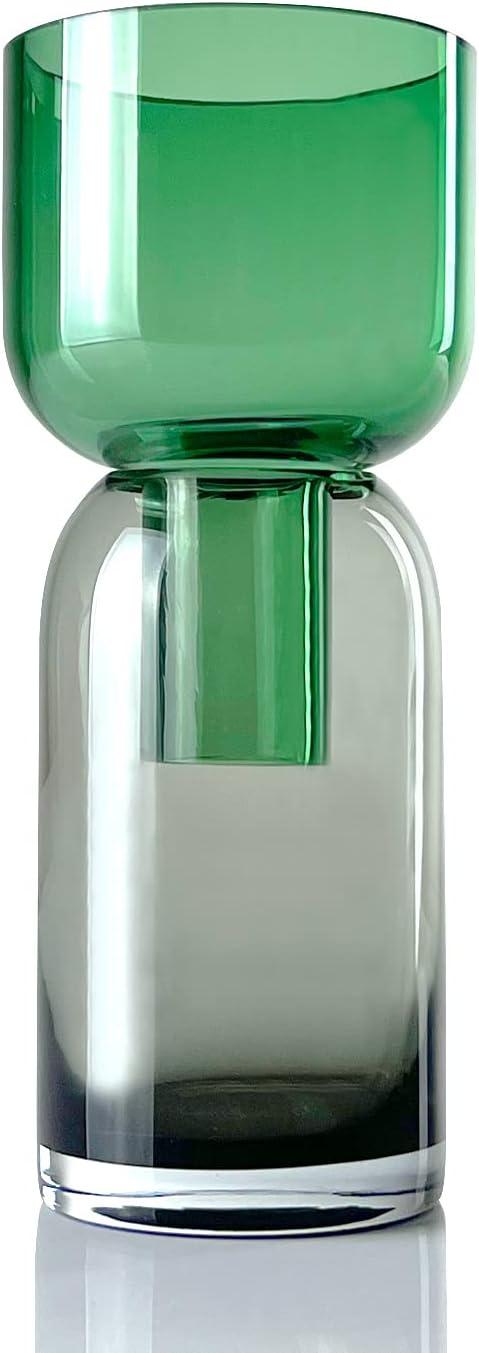 Contemporary Grey and Green Glass Reversible Bud Vase, 7.5" Height