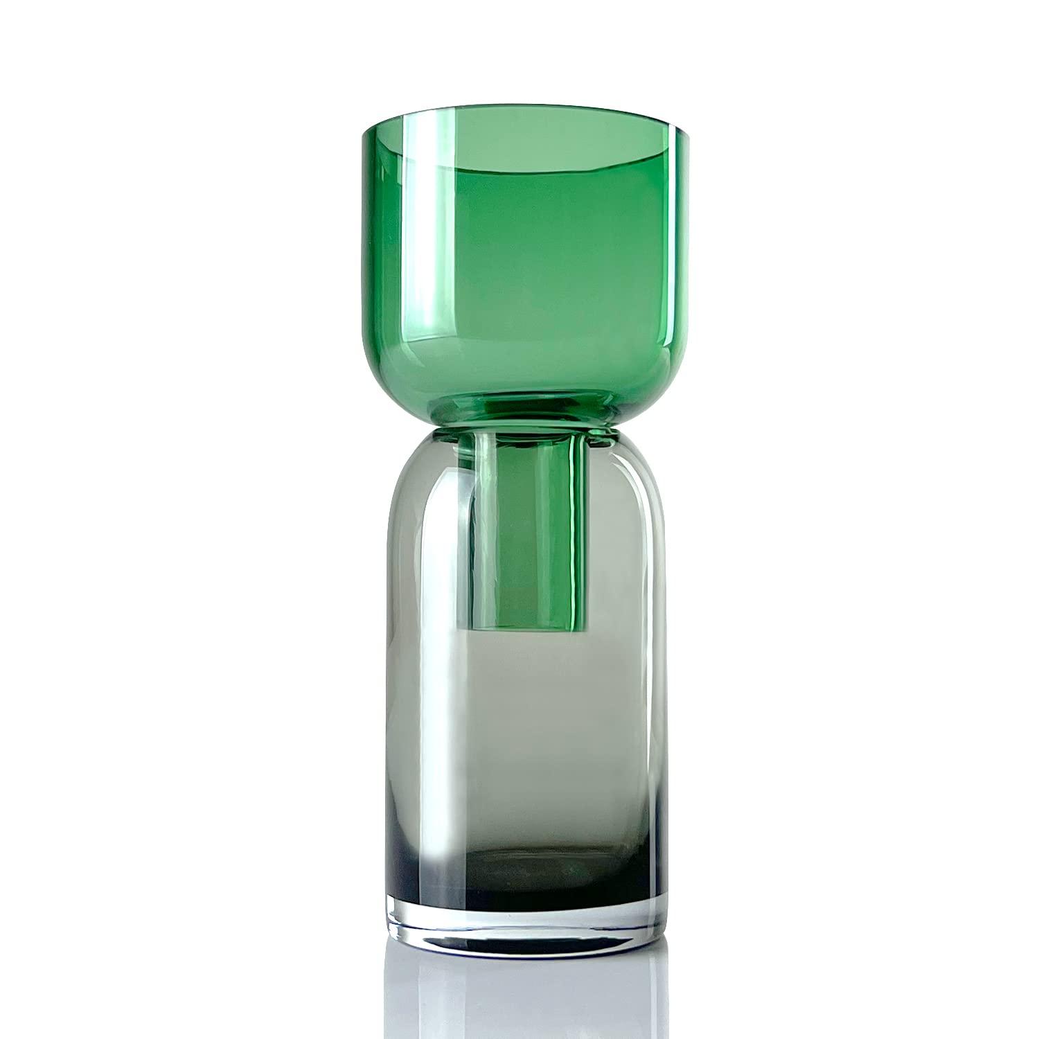 Contemporary Grey and Green Glass Reversible Bud Vase, 7.5" Height