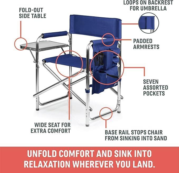 Picnic Time Sports Outdoor Portable Camp Chair with Side Table