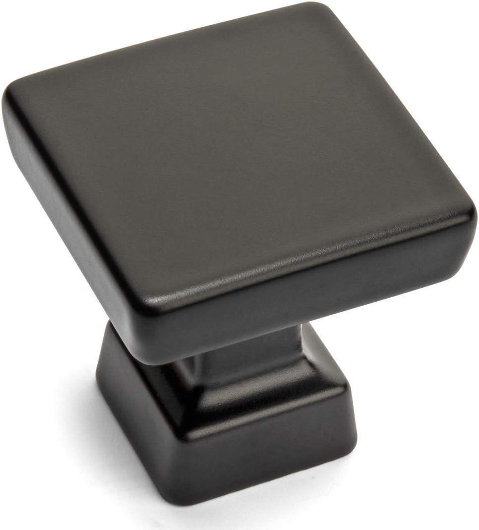 Matte Black Square Zinc Alloy Cabinet Knobs with Mounting Hardware