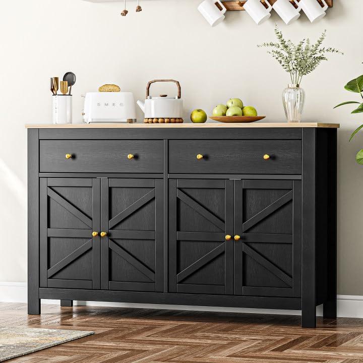 Danolapsi 55" Buffet Sideboard Cabinet with Storage,Double Door Kitchen Cabinet,Modern Farmhouse Coffee Bar Cabinet with Drawers,Wood Buffet Table Dining Room Cabinet for Kitchen,Living Room