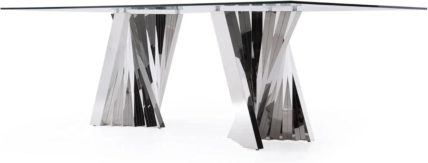 Falcone 94" Clear Glass Dining Table with Polished Stainless Steel Base