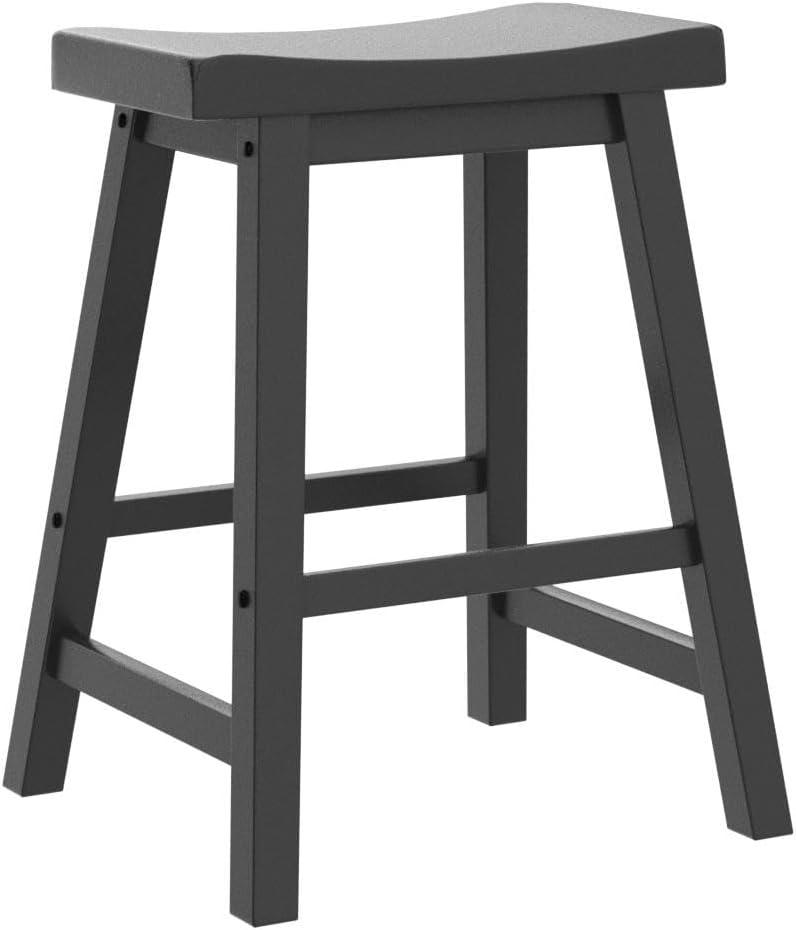Lexicon Saddleback 24" Solid Wood Counter Stool in Black (Set of 2)