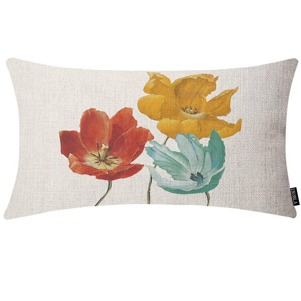 Floral Cotton Linen Rectangular Throw Pillow Case