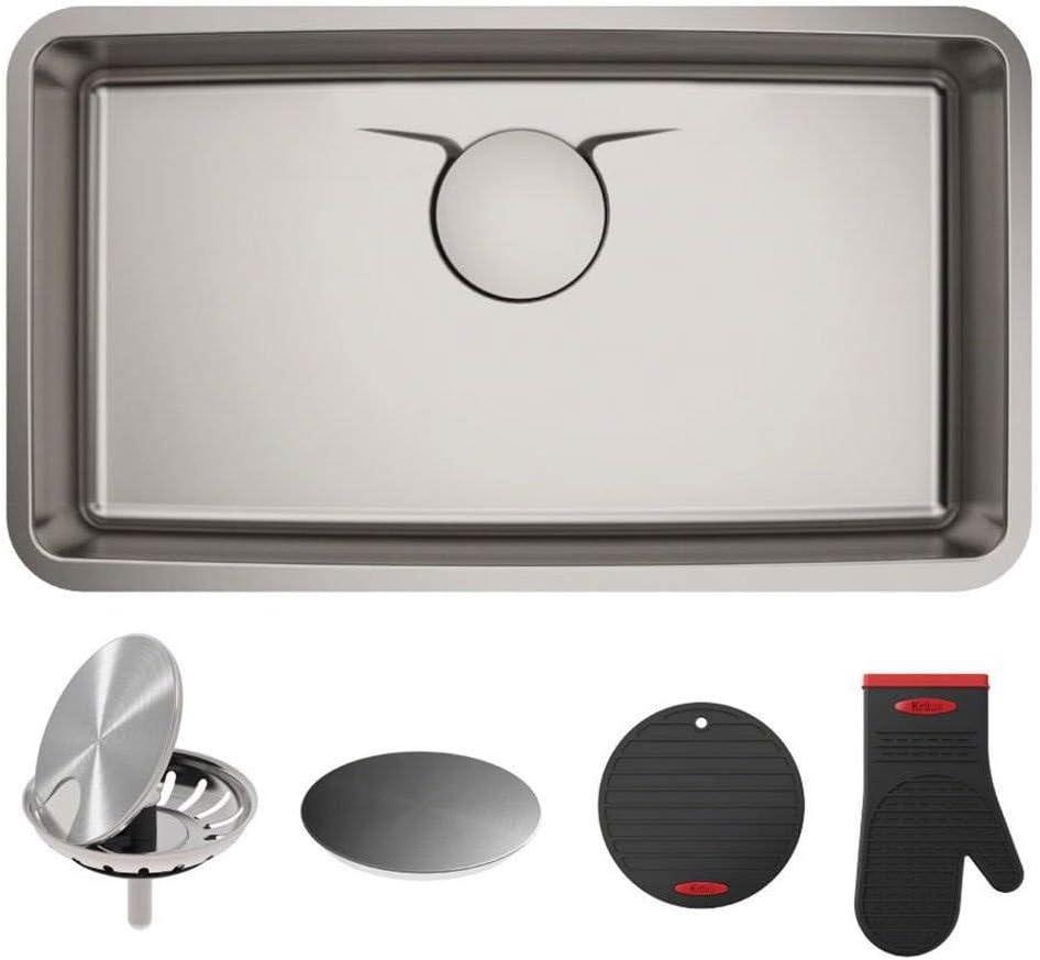Kraus KD1US33B Dex™️ Series KRAUS 33" L Undermount 16 Gauge Stainless Steel Single Bowl Kitchen Sink