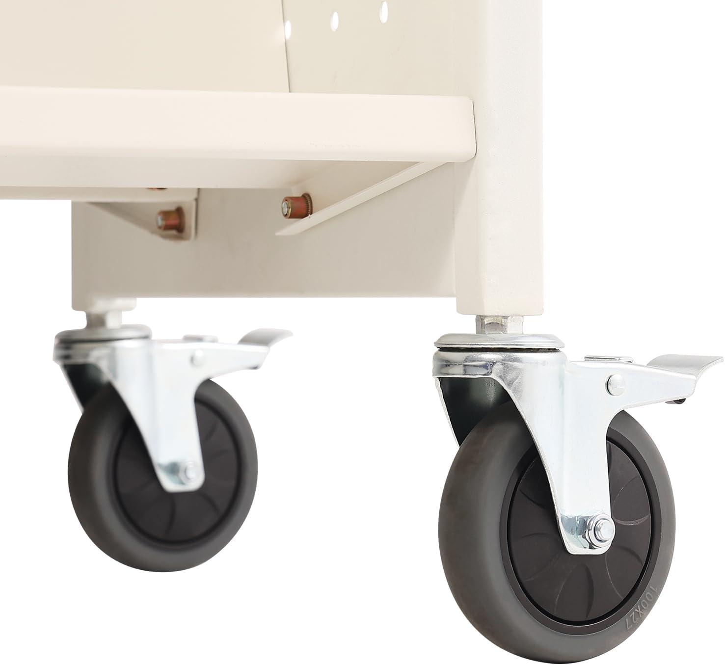 White Double-Sided Rolling Book Cart with Lockable Wheels