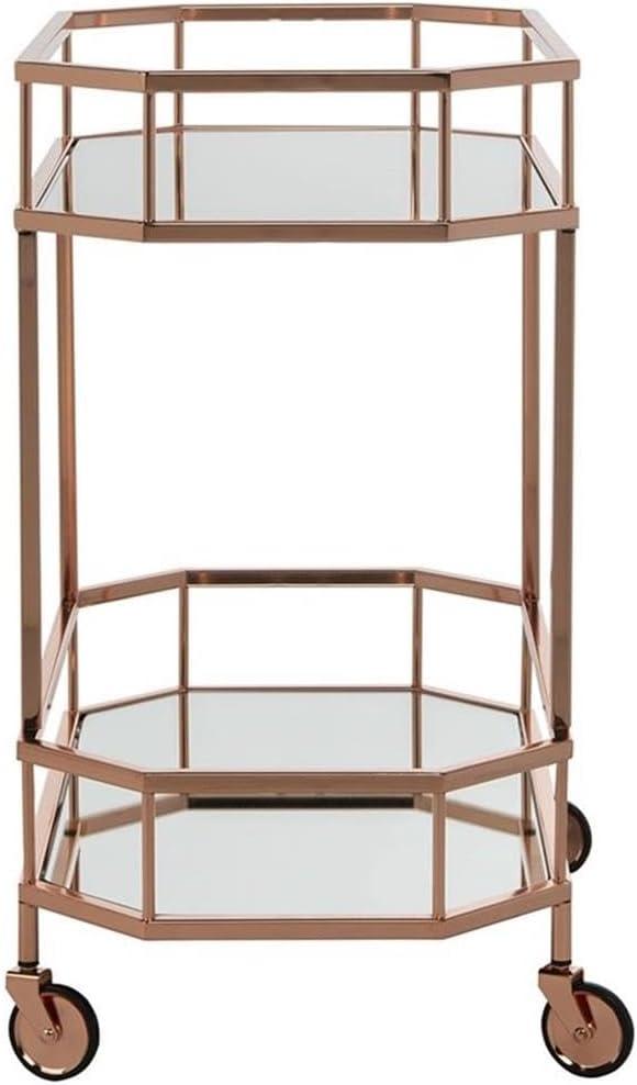 SAFAVIEH Silva 2 Tier Modern Glam Octagon Bar Cart with Casters, Rose Gold