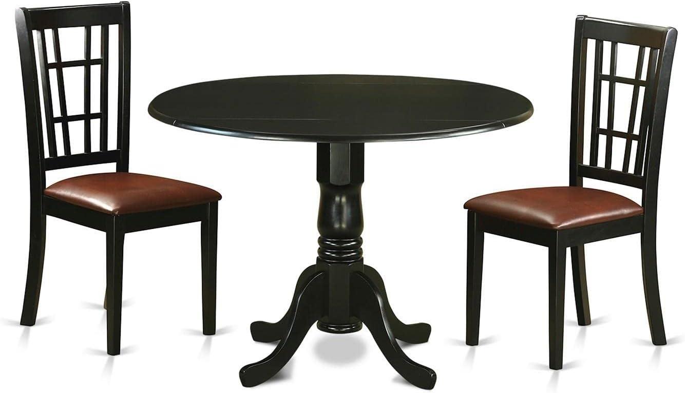 Black Round Dining Table Set with Upholstered Chairs, 3-Piece