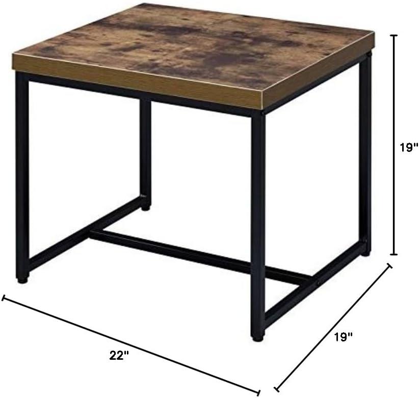 Contemporary Style Rectangular Wood and Metal End Table Brown and Black - Saltoro Sherpi