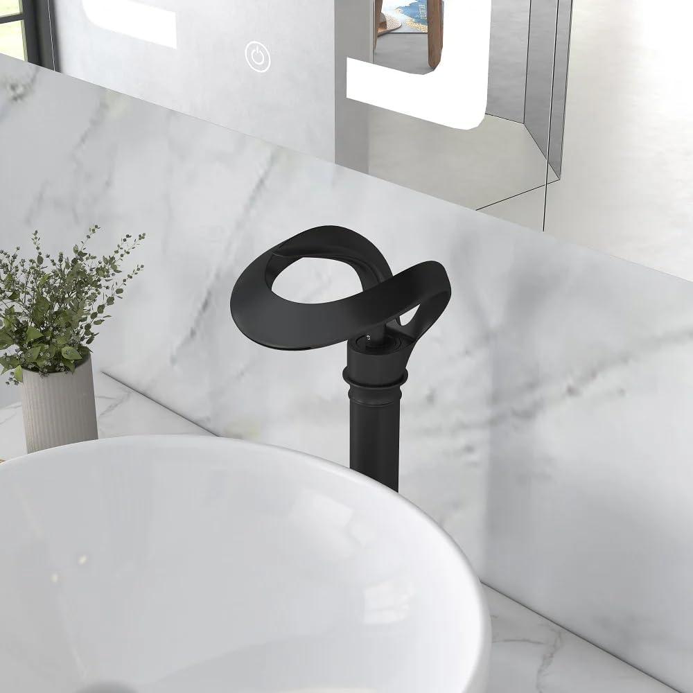 Tall Black Brass Waterfall Single Handle Bathroom Faucet