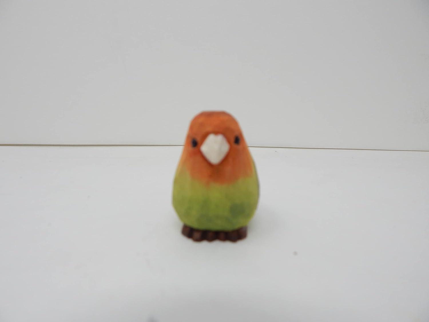 Lovebird Wood Figurine Parrot Statue Sculpture Ornament Decor Miniature Art Carve Small Animal