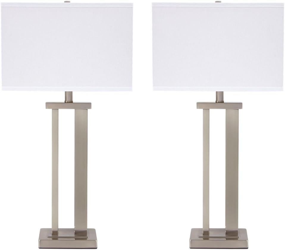 Set of 2 Silver Metal Table Lamps with White Shades