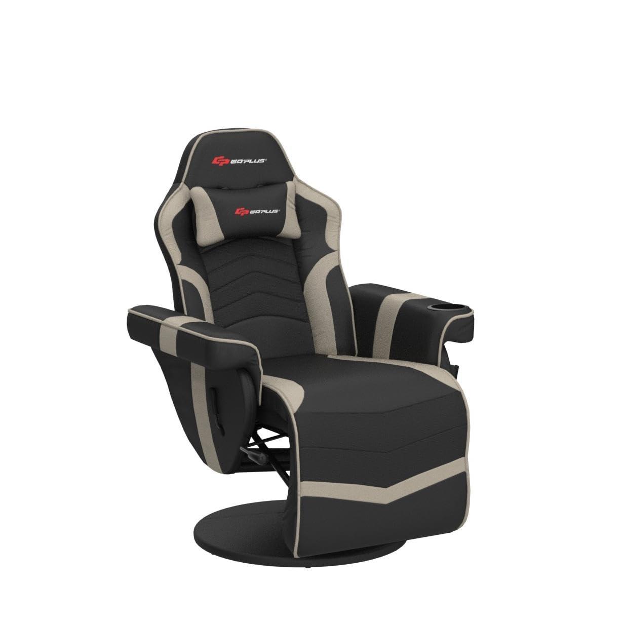 Costway Massage Gaming Recliner Reclining Racing Chair Swivel Gray