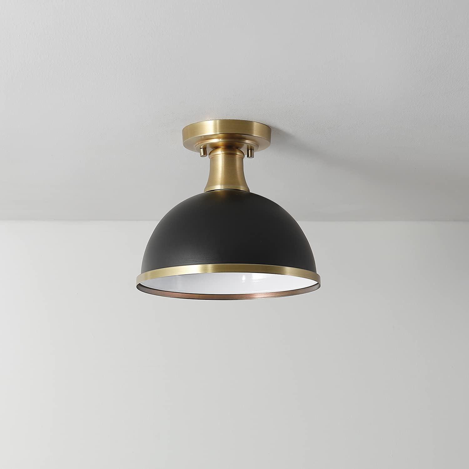 Beckett 10.35" Matte Black and Brass Farmhouse Bowl Ceiling Light