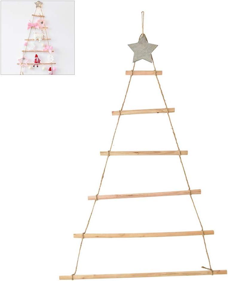 Rtyweth Wood Ladder Tree with Star Wall Hanging Twig Tree, christmas tree ladder decor, Ladde Branch Wooden Hanging Wooden Ornaments T2L9