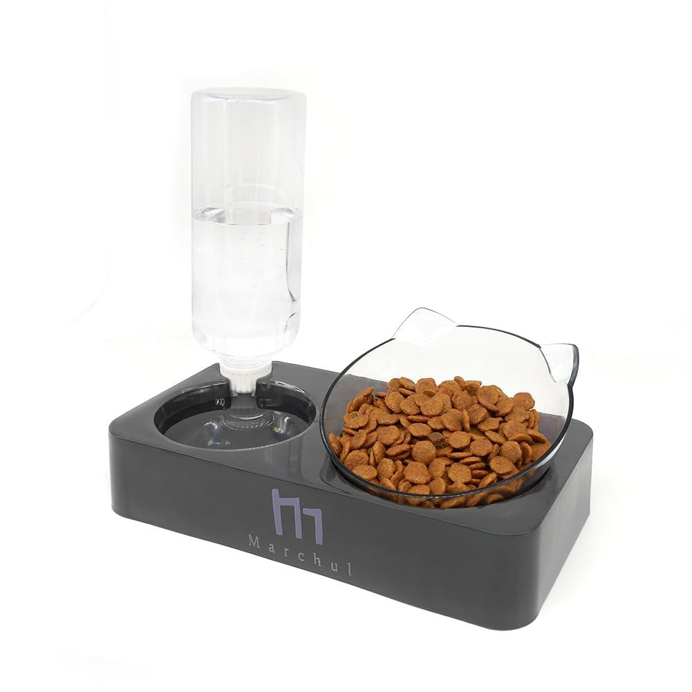 Marchul Tilted Cat Bowl Set for Food and Water, Food Feeding Raised Dishes for Puppies