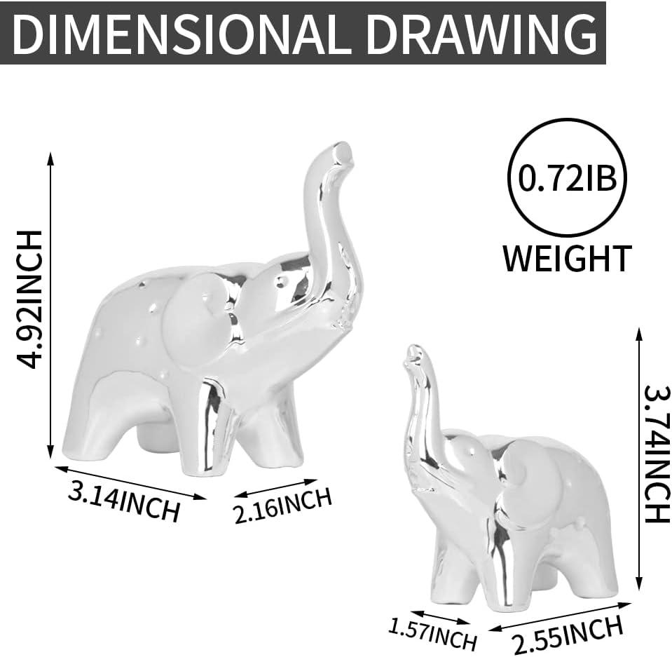 A Pair Elephant Statue Home Decor,Modern Style Figurines,Sculpture for ​Office Desktop Bookshelf Living Room (Ceramics Silver)
