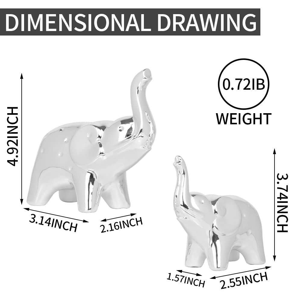 A Pair Elephant Statue Home Decor,Modern Style Figurines,Sculpture for ​Office Desktop Bookshelf Living Room (Ceramics Silver)