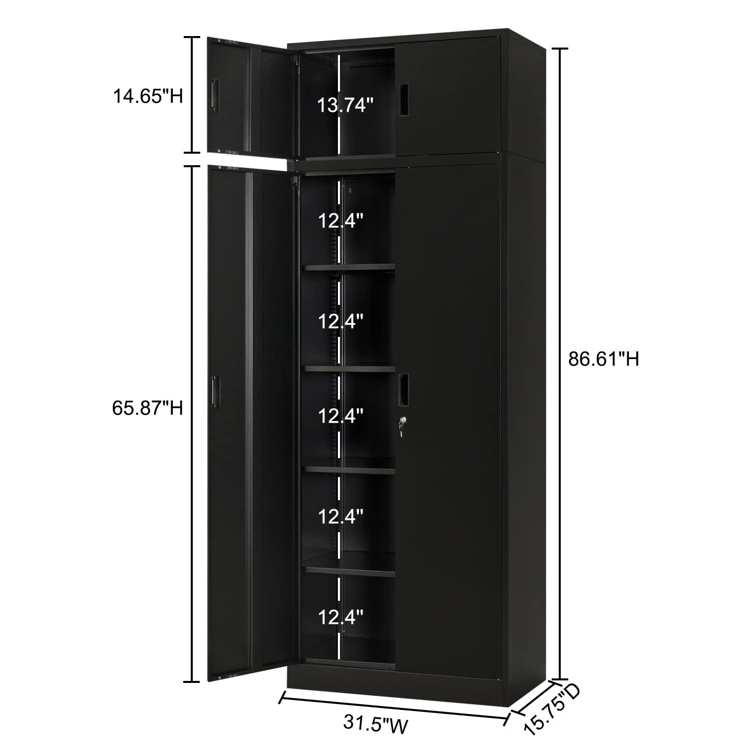 BESFUR Metal Storage Cabinet, 87-inch Tall Large Garage Storage Cabinet with Adjustable Shelves & Locking Doors for Home Office, Garage and Utility Room-Black