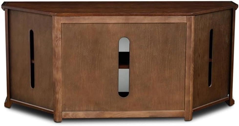Leick Home 80386 Leaded Glass Corner TV Stand with Enclosed Storage For 60" TV's, Burnished Oak