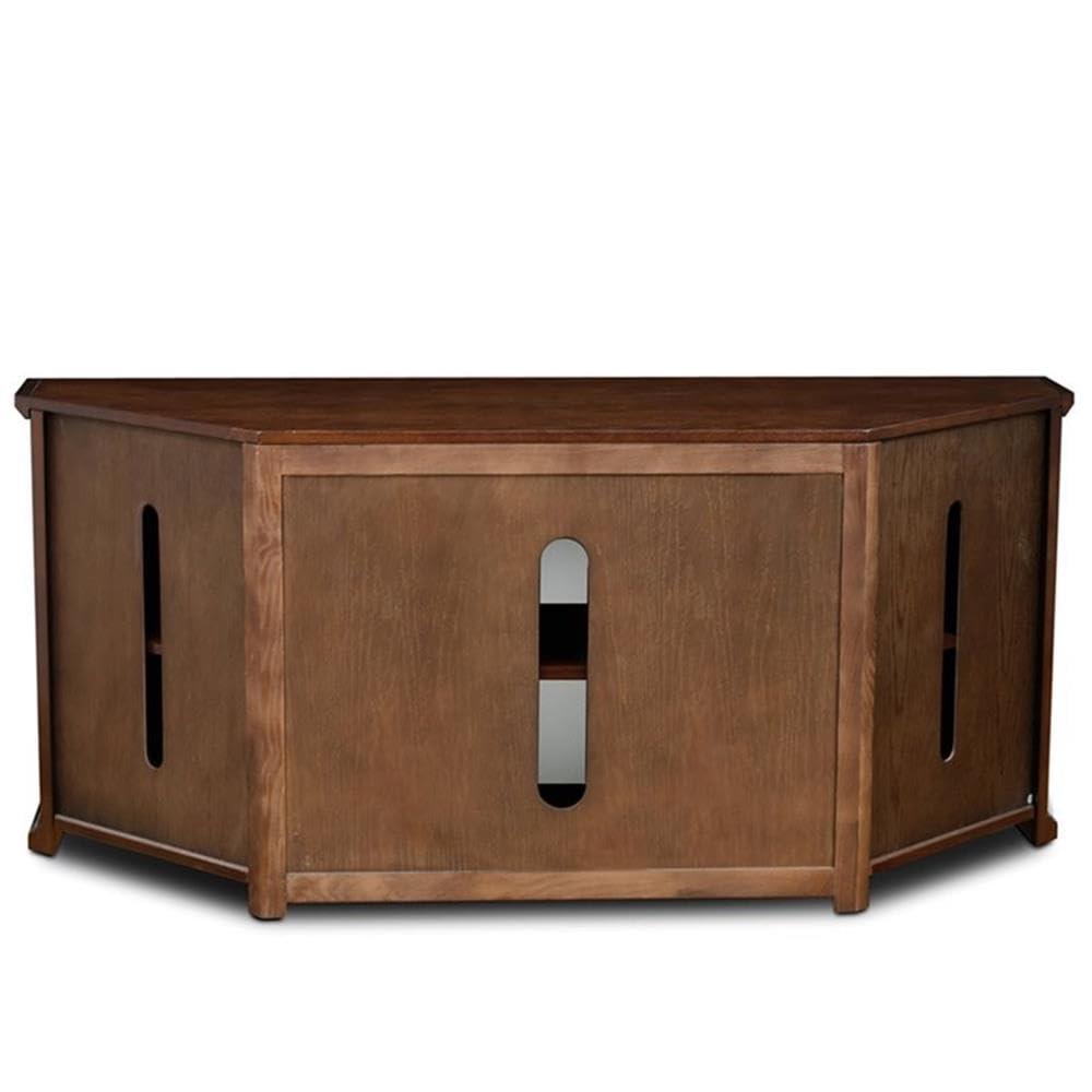 Leick Home 80386 Leaded Glass Corner TV Stand with Enclosed Storage For 60" TV's, Burnished Oak