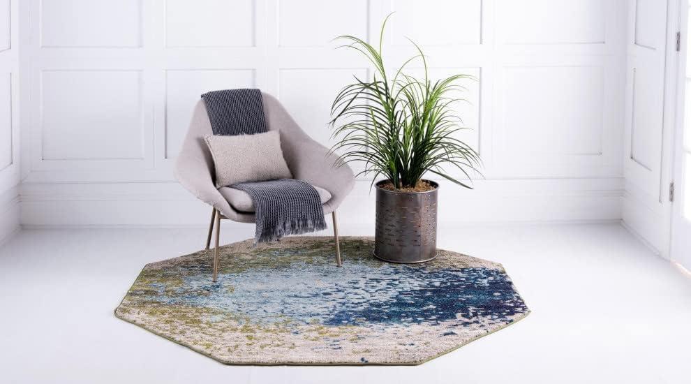 Blue Octagon Abstract Easy-Care Synthetic Area Rug