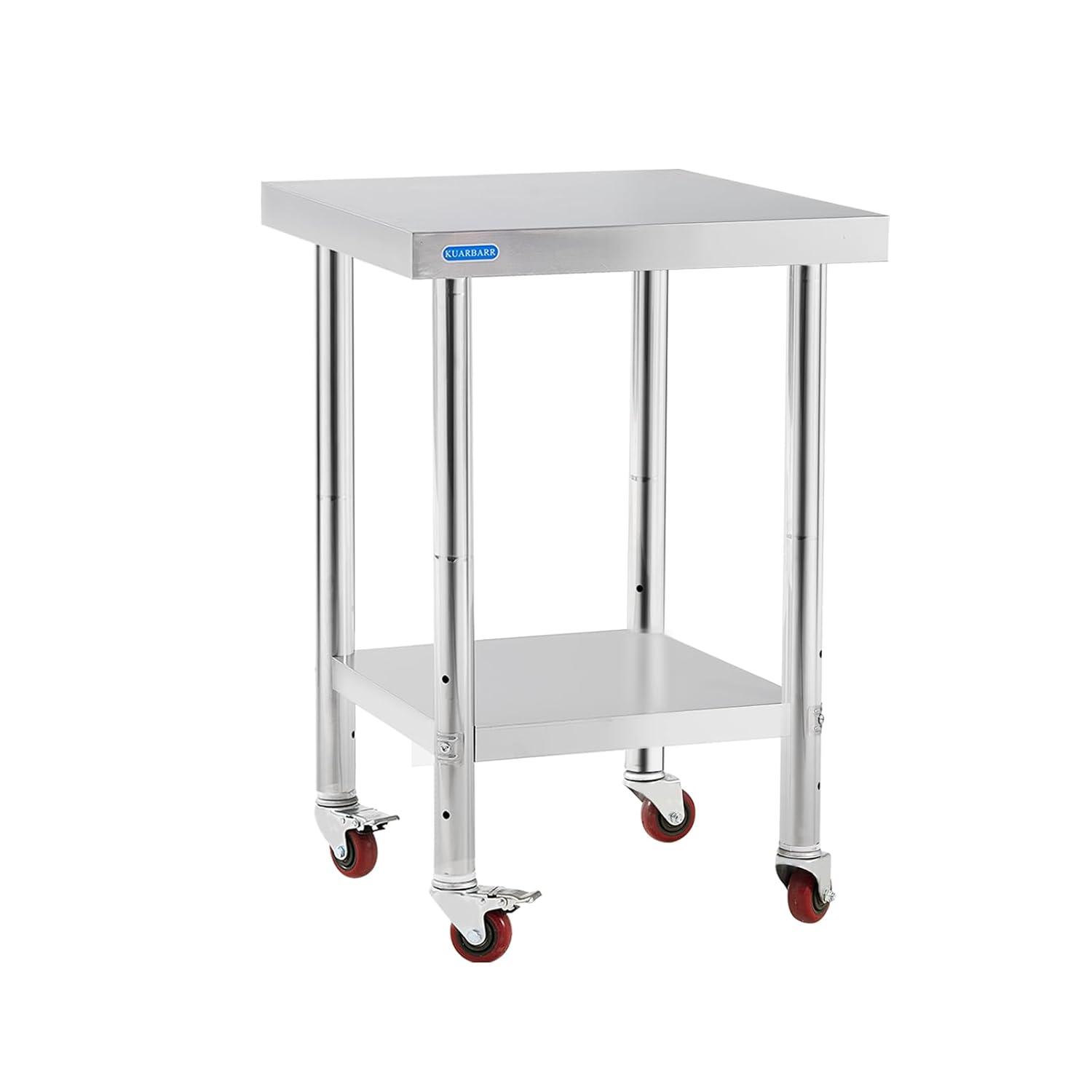 24 x 18 Inch Stainless Steel Movable Table Cart with Adjustable Under Shelf - NSF Certified