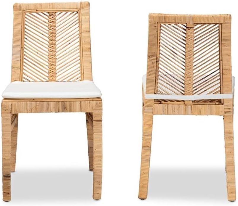 2pc Suci Rattan and Wood Dining Chair Set Natural/Brown - bali & pari: Mahogany Frame, Bohemian Style, Cushioned Seat