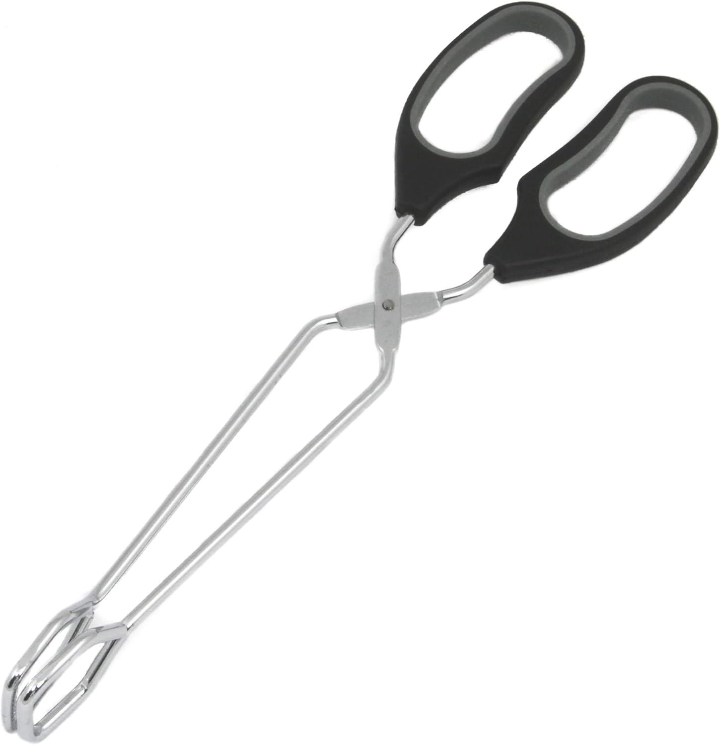 12-Inch Black Stainless Steel Straight Tongs with Soft Grip Handles