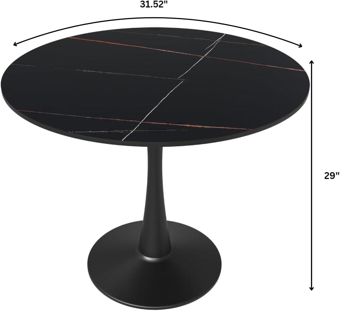 LeisureMod Round Dining Table 31" Sintered Stone Tabletop in Black Steel Bistro Series